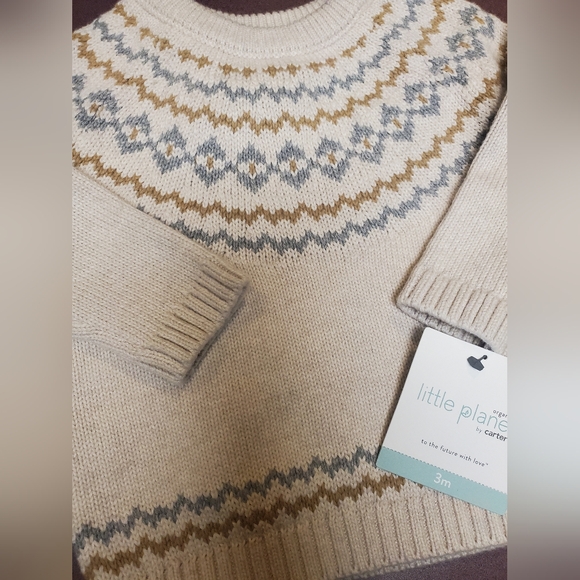 Organic Little Planet by Carters Fair Isle Sweater Neutral Oatmeal size 3M - Picture 2 of 2